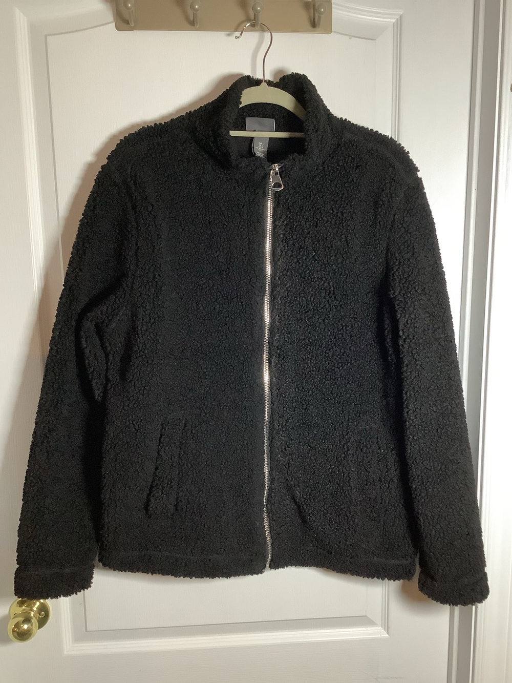 H&M Black Fleece Sherpa Style Zip-Up Jacket